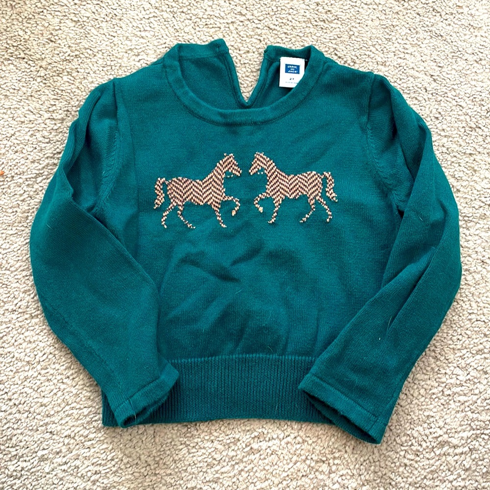 Janie and Jack green sweater with brown horses